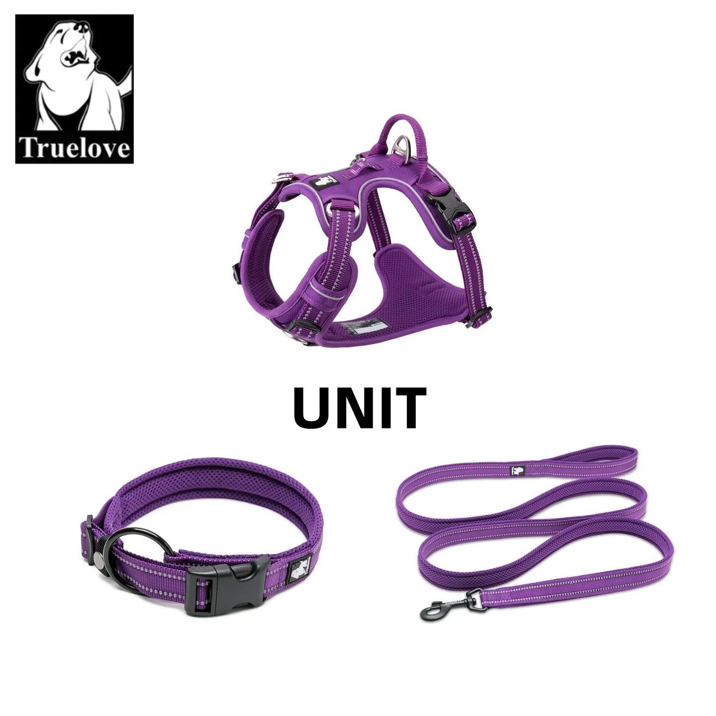 Truelove No-Pull Reflective Dog Harness Leash Collar Set Peaceful Pleasures Health and Wellness Purple L-LeashLength110CM China Mainland