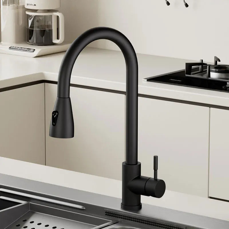 Brushed Nickel Pull-Out Kitchen Faucet | Single Hole, Hot & Cold