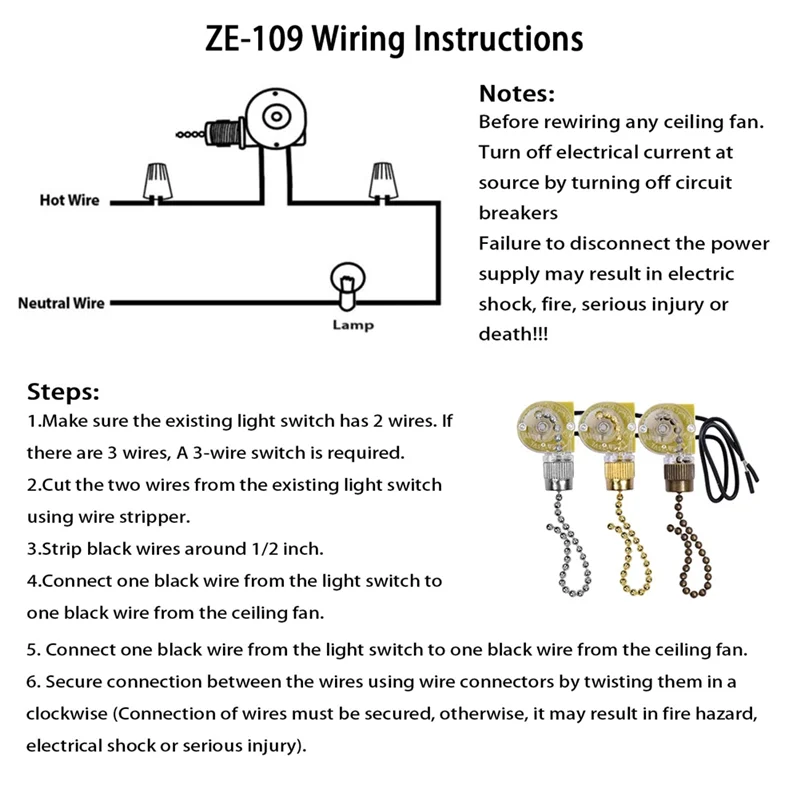 Zing Ear ZE-109 Pull Chain Light Switch Bronze 2-Pack