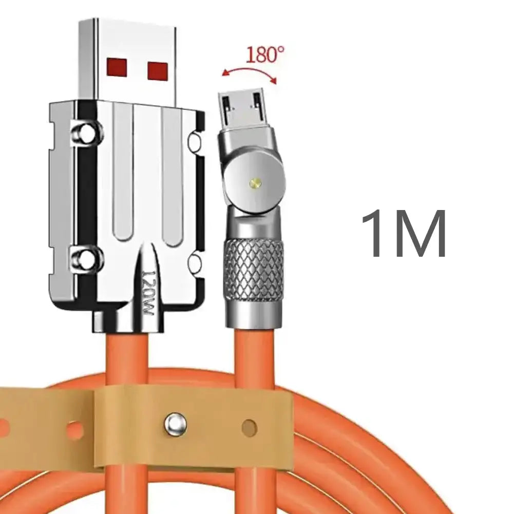 120W 6A USB-C Fast Charging Cable | 180° Rotating Silicone