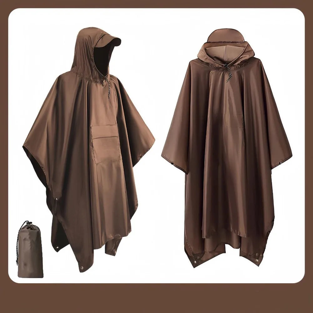 New 3 in 1 Outdoor Raincoat Hooded Sleeve Multifunction Rain Poncho Waterproof Portable Outdoor Rainwear Hiking Travel Peaceful Pleasures Health and Wellness Brown-Pocket Style