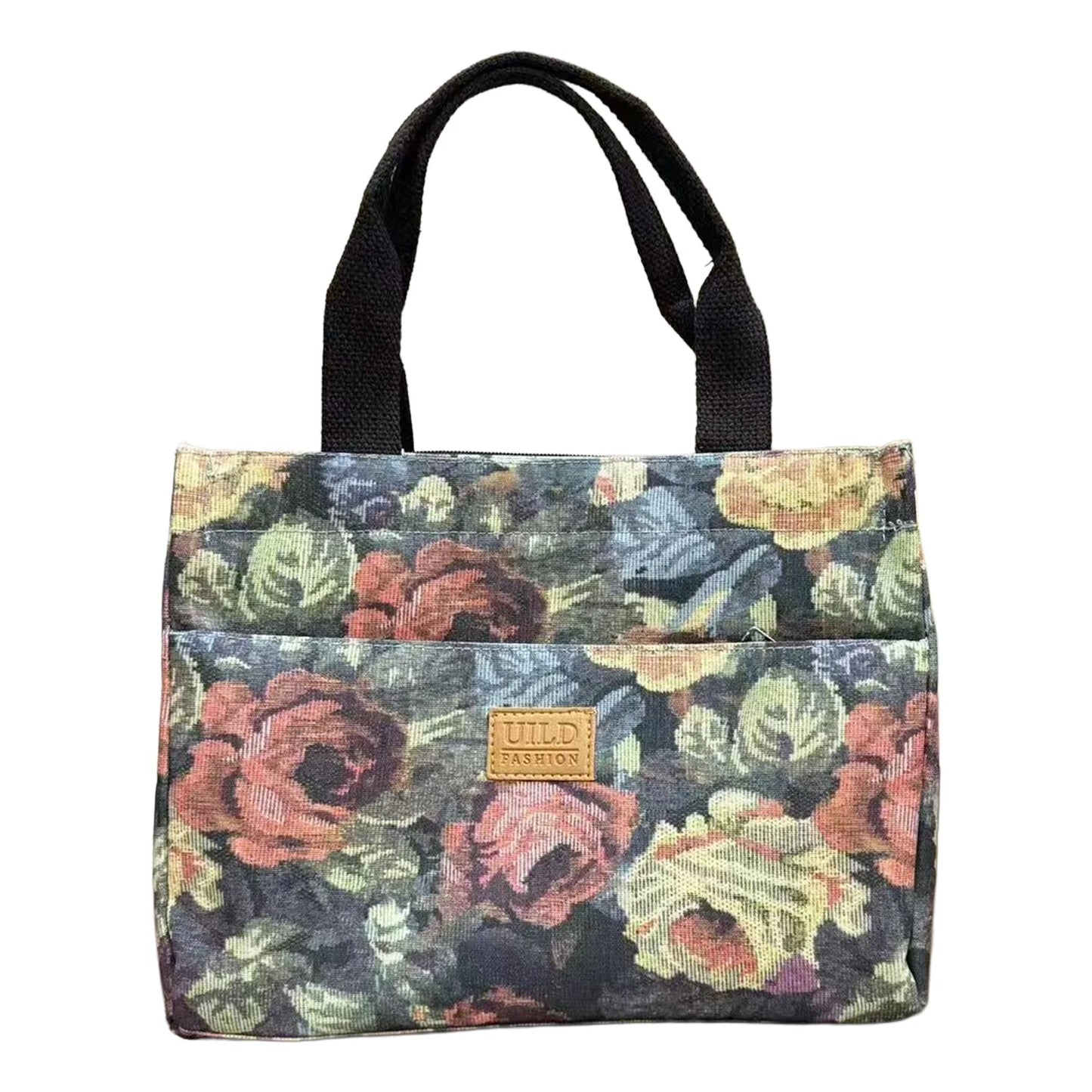 Large Capacity Shoulder Bag Tote Bag for Women Casual Handbag Shopping Bag Commuting Work Purse Peaceful Pleasures Health and Wellness Black Flowers