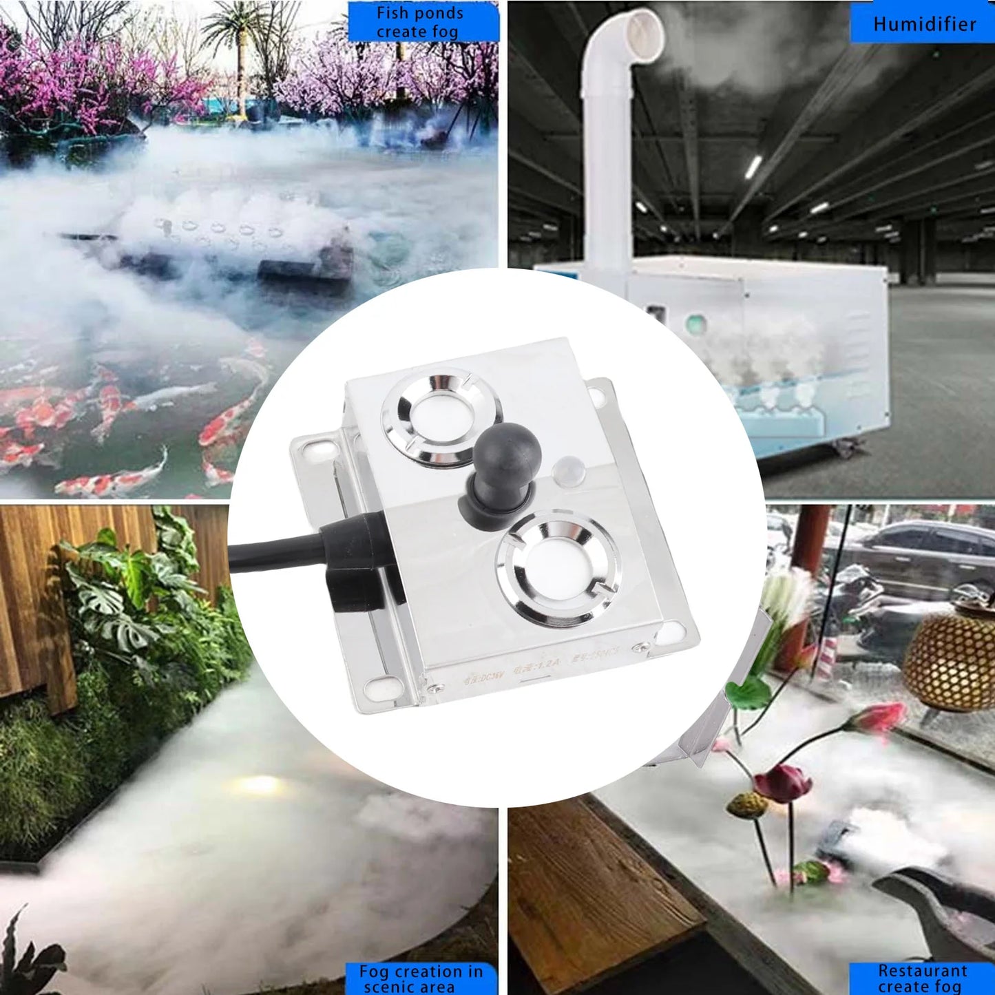 Ultrasonic Fogger 2 Head 4.5L/H Mist Maker 36V for Pond Garden Lawn Rockery Greenhouse Holiday Decoration Ultrasonic Fogger Peaceful Pleasures Health and Wellness