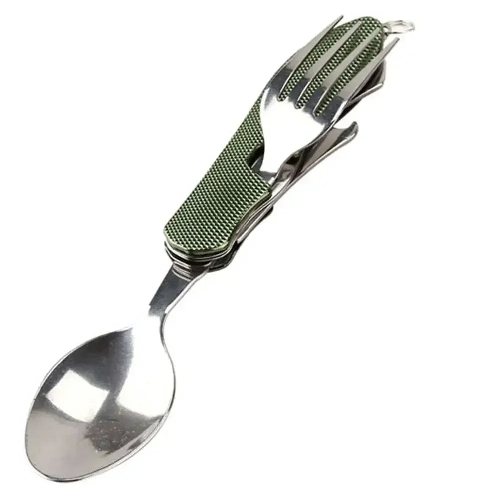 Foldable Camping Cutlery Set – Stainless Steel Flatware & Opener