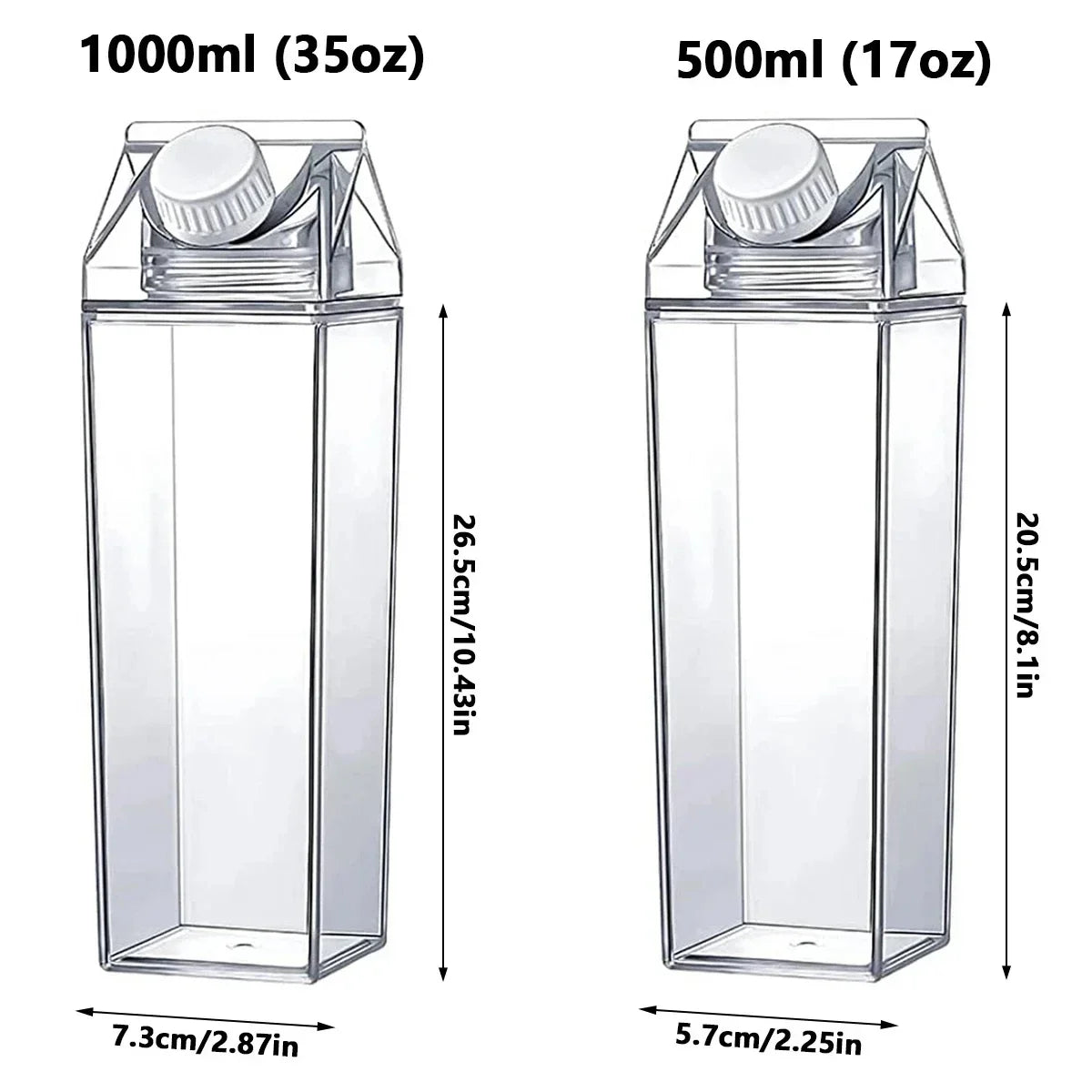 Milk Carton Water Bottle 500ml/1000ml – Clear Reusable Plastic
