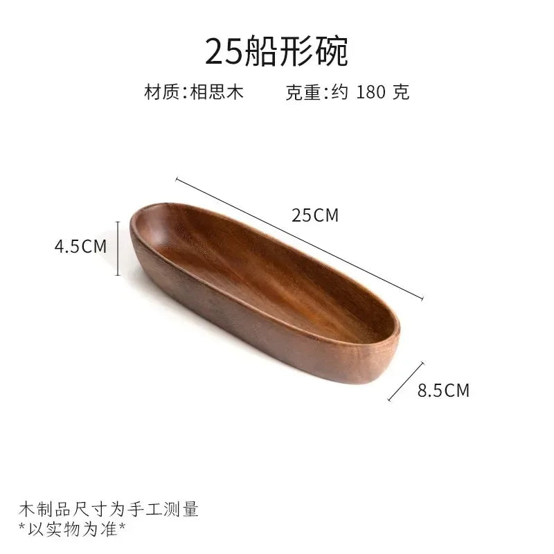 Solid Walnut Wood Boat-Shaped Serving Bowl & Fruit Plate | Premium Dry Fruit, Sushi, Nut & Tea Tray