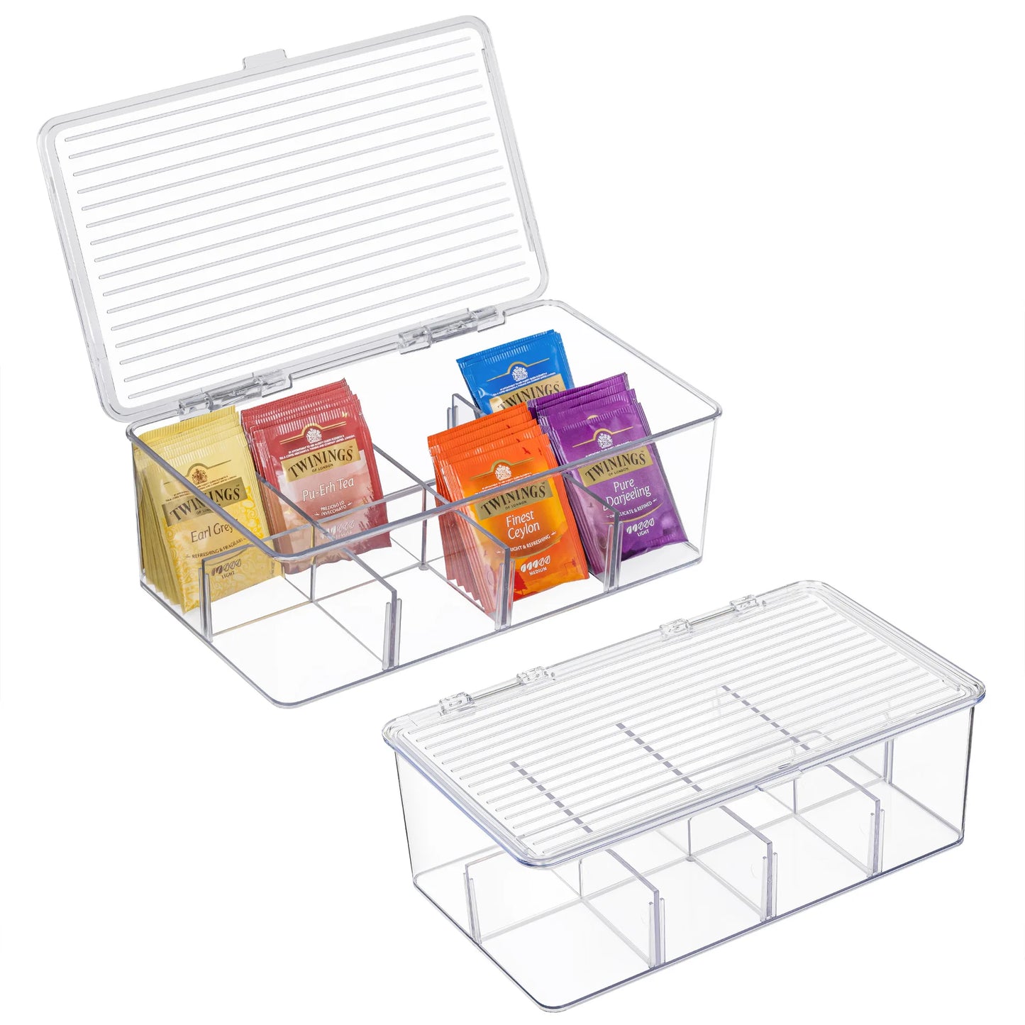 8-Compartment Acrylic Tea Box Organizer with Lid | Tea Storage Tea Bag Organizer Peaceful Pleasures Health and Wellness
