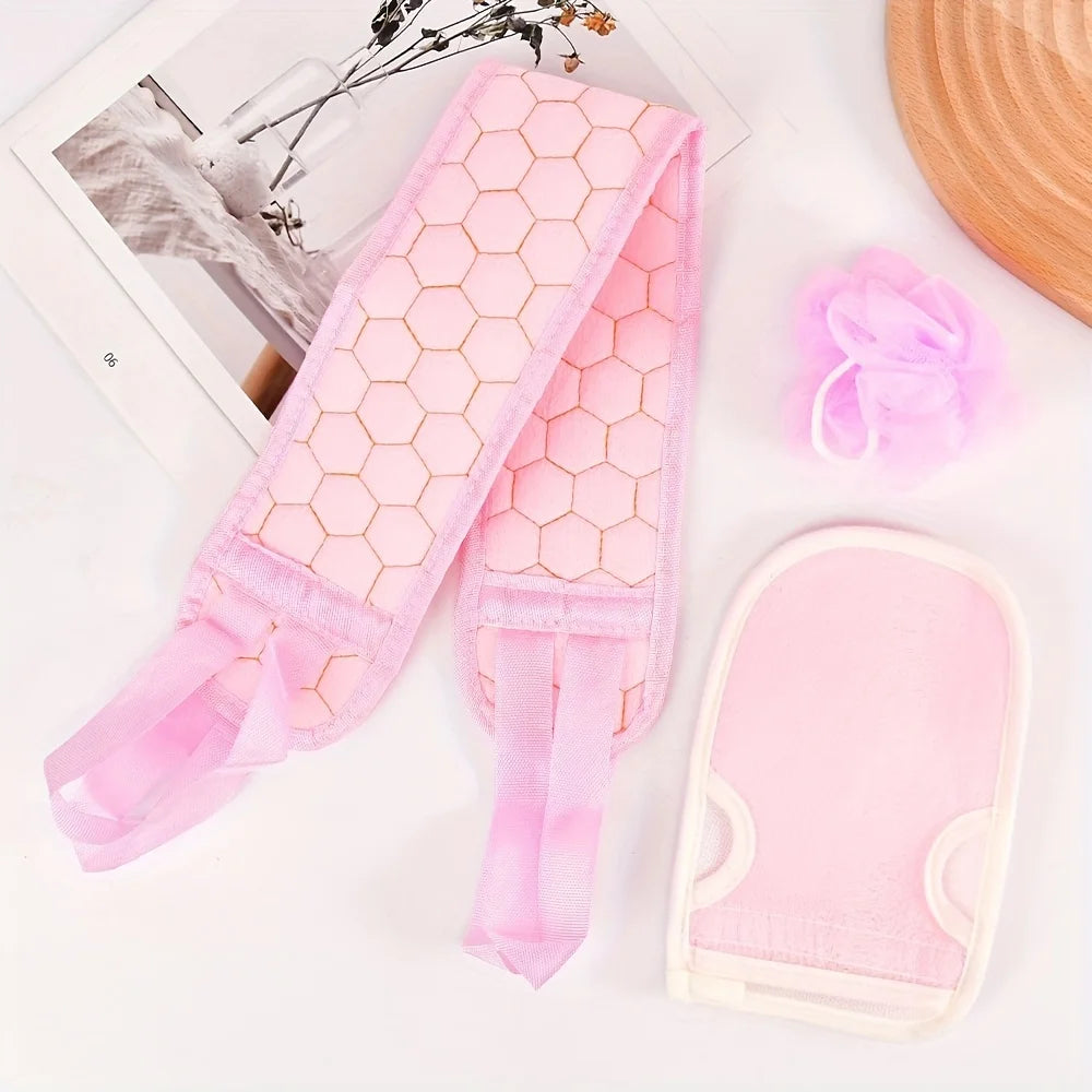 3-Piece Exfoliating Bath Set – Scrub Towel, Glove & Loofah
