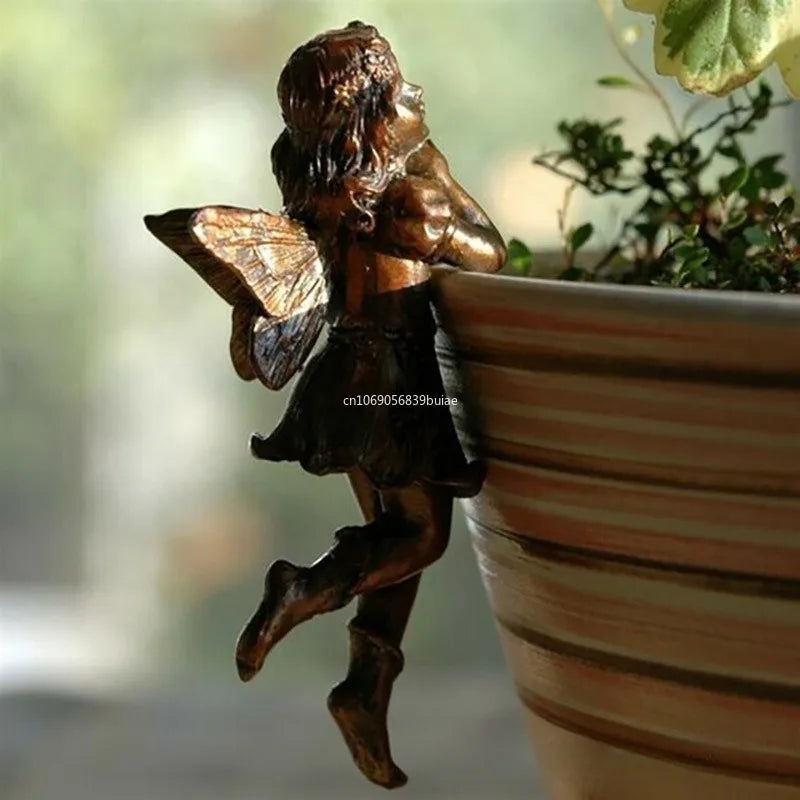 Fairy Girl Hanging Cup Resin Decoration Fairy Combination Flower Basket Edge Decoration Garden Pot Ornaments Home Accessories Peaceful Pleasures Health and Wellness A