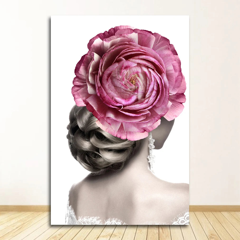 Nordic Floral Woman Canvas Wall Art | Scandinavian Abstract Print