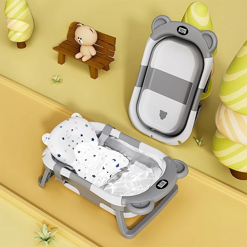 Intelligent temperature sensing baby folding bathtub, pet bathtub, cat specific bathtub, cat and dog bath, cute and fun bathtub Peaceful Pleasures Health and Wellness GRAY