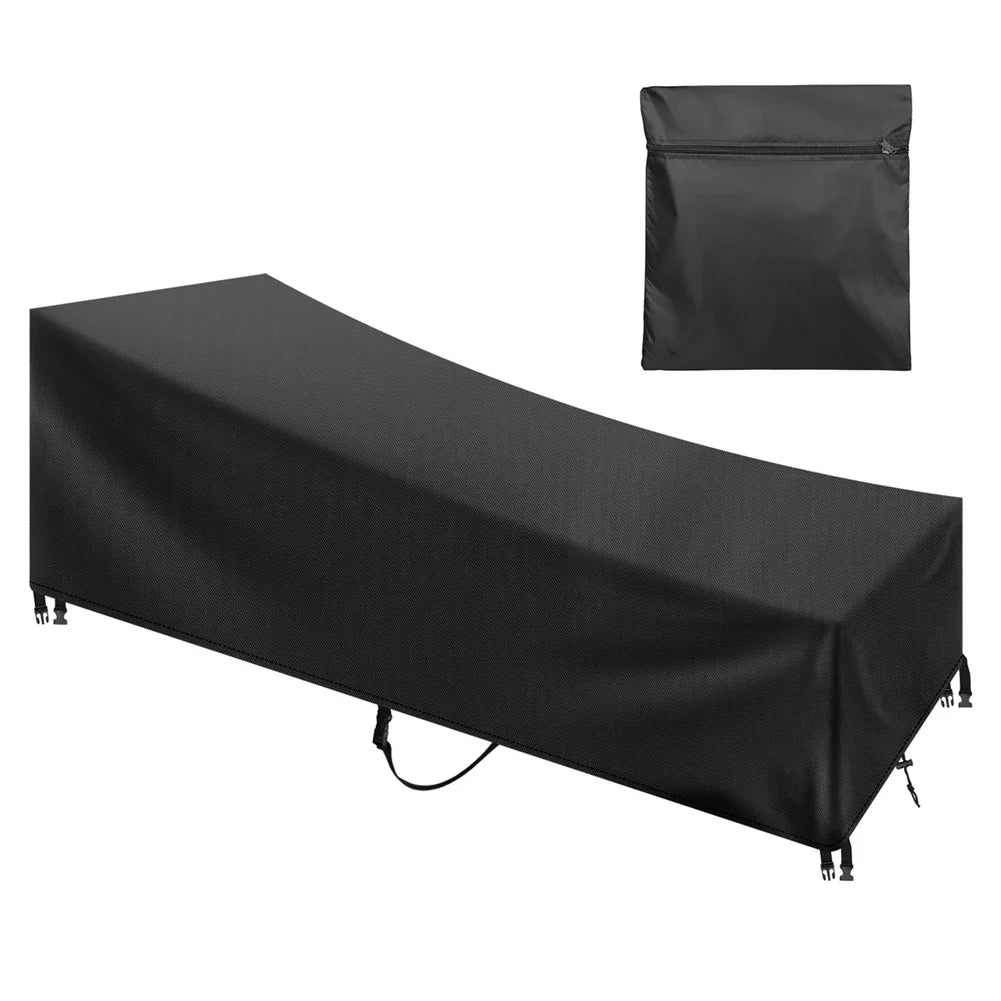Patio Chaise Lounge Cover Waterproof Sunlounger Cover Outdoor Lounge Chair Cover Anti-UV and Dustproof Lawn Furniture Cover Peaceful Pleasures Health and Wellness Black 210x150x40x90CM