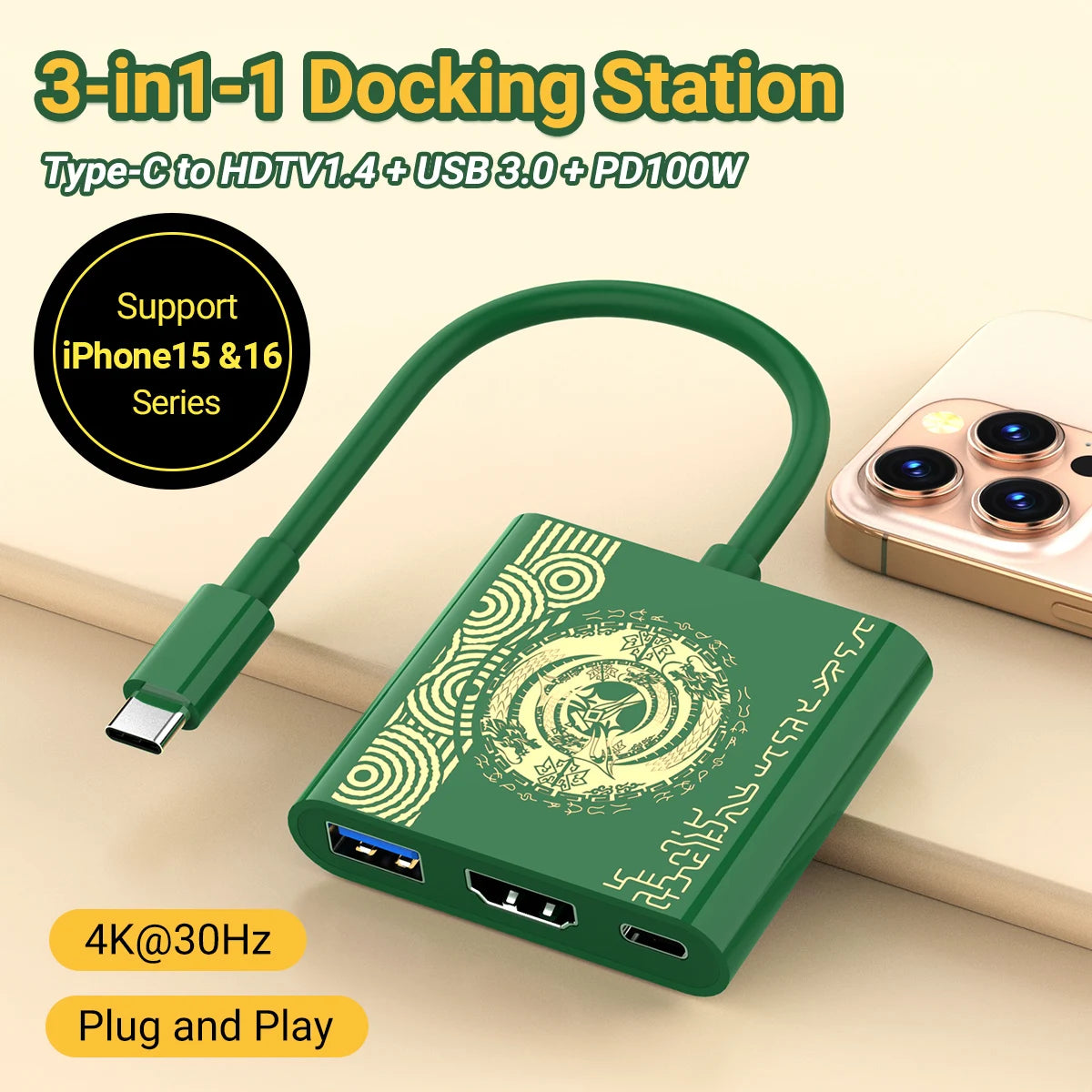 PD 100W USB-C Game Dock | 4K HDMI + USB 3.0 for Switch/Steam