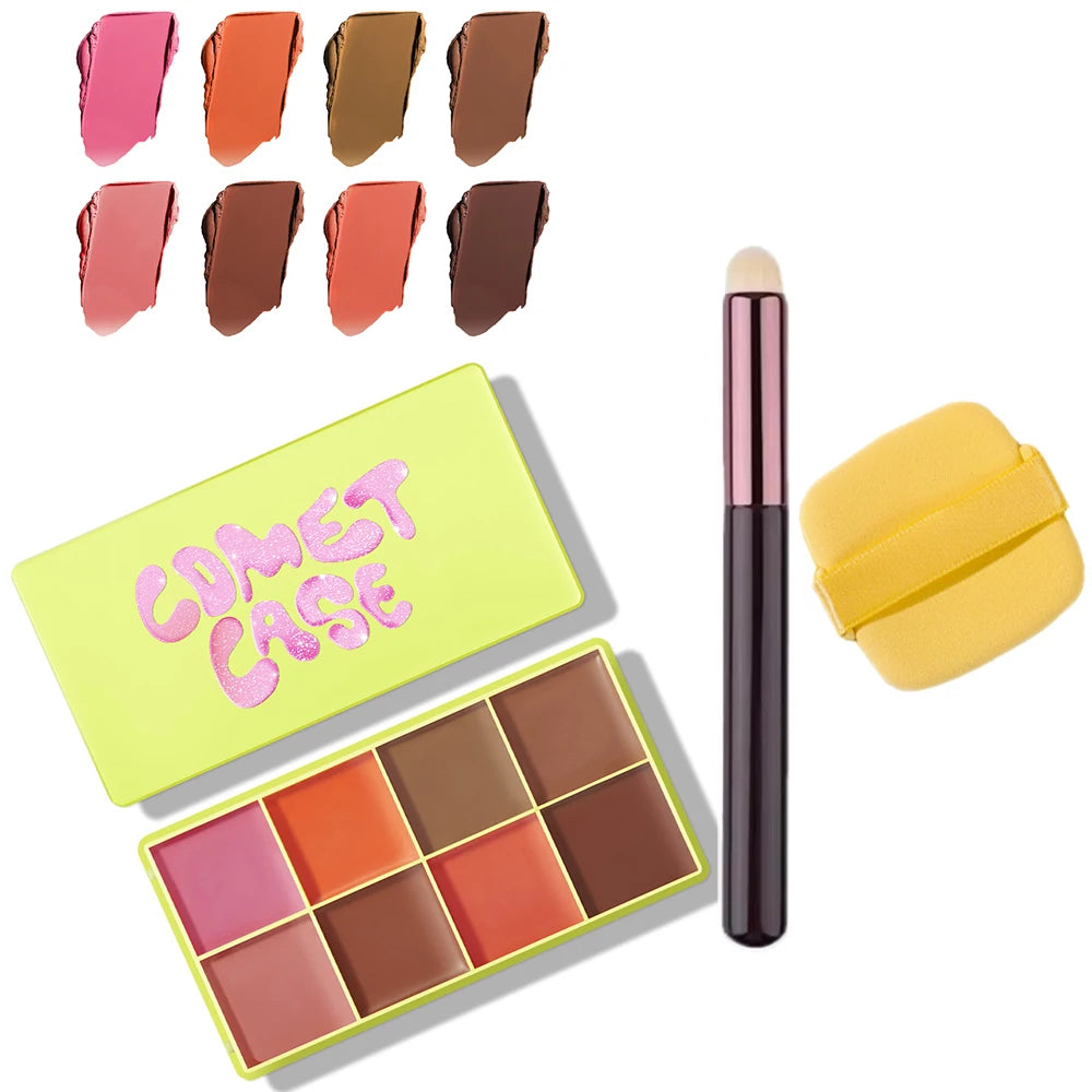 Multi Cream Eyebrow Blush Highlighter Palette Long Wearing Eyeshadow Palette Matte Shimmer Finish With Free Brush & Powder Puff Peaceful Pleasures Health and Wellness 3Blush
