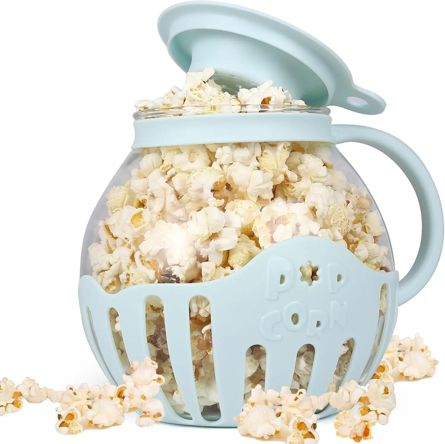 2025 New Popcorn Maker Microwave Snack Popcorn Air Poppers 2.25 Quart Popcorn Bowl Borosilicate Kitchen Accessories Peaceful Pleasures Health and Wellness Blue