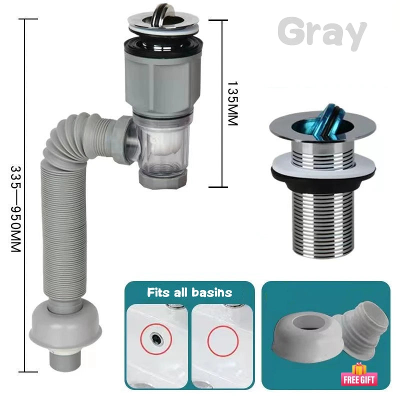 Flip-Top Anti-Odor Flexible Sink Drain Pipe Set | Kitchen & Bath