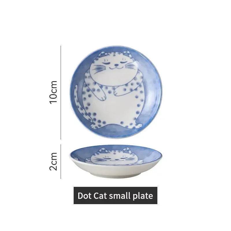 Japanese Style Cat Dish Cartoon Ceramic Dish Household Dining Table Dipping Dish Soy Sauce Dish Small Dish Seasoning Dish Peaceful Pleasures Health and Wellness 1pc Style A
