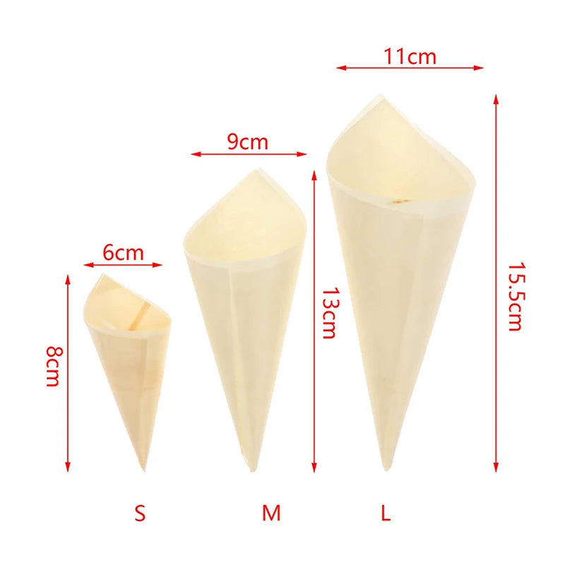 50pcs Disposable Wooden Appetizer Cones | Ice Cream Party