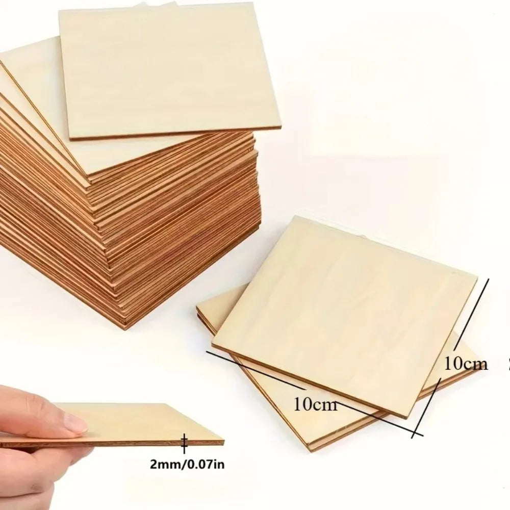 10pcs Blank Wood Squares for DIY Crafts, Painting & Carving