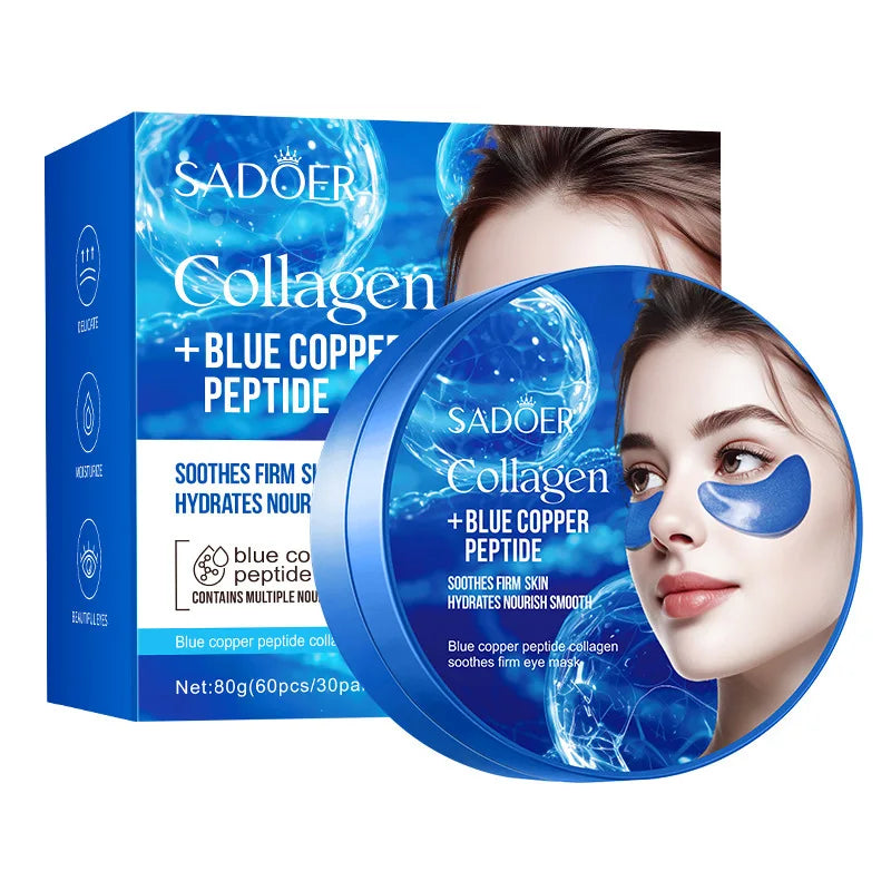 SADOER Collagen Eye Mask Caffeine Crystal Anti Dark Circles Eye Bag Remover Moisturizing Anti-aging Eye Patches Skin Eye Care Peaceful Pleasures Health and Wellness Blue