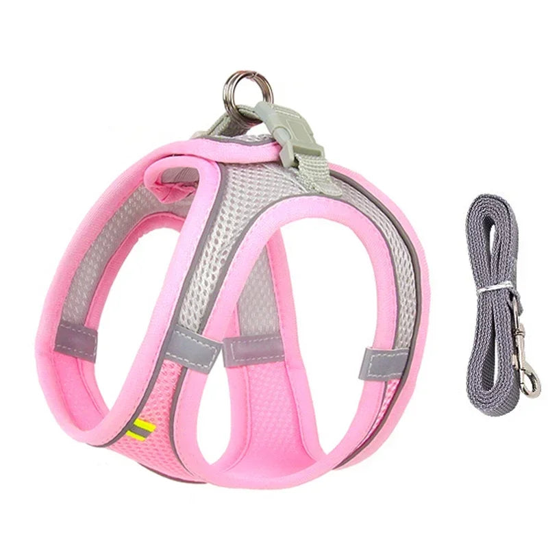 Puppy Harness Set Dog Accessories Adjustable Pet Vest Dogs French Bulldog Chihuahua Small Dog Collar Supplies Products Home Peaceful Pleasures Health and Wellness Pink S 3-6 Kg
