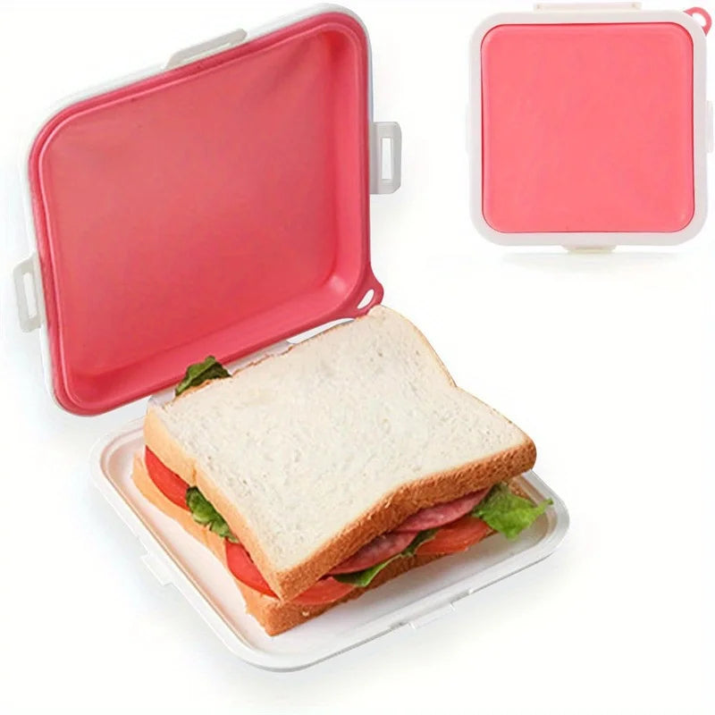 Sandwich Containers Silicone Sandwich Storage Box for Lunch, Travel - Snap-Off for Fruit, Salad, Snacks and Food Storage Peaceful Pleasures Health and Wellness Pink 1 1