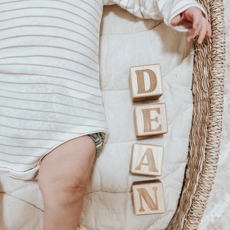 Personalized Retro Wooden Baby Blocks | Nursery Decor & Gift Personalized Baby Blocks Peaceful Pleasures Health and Wellness