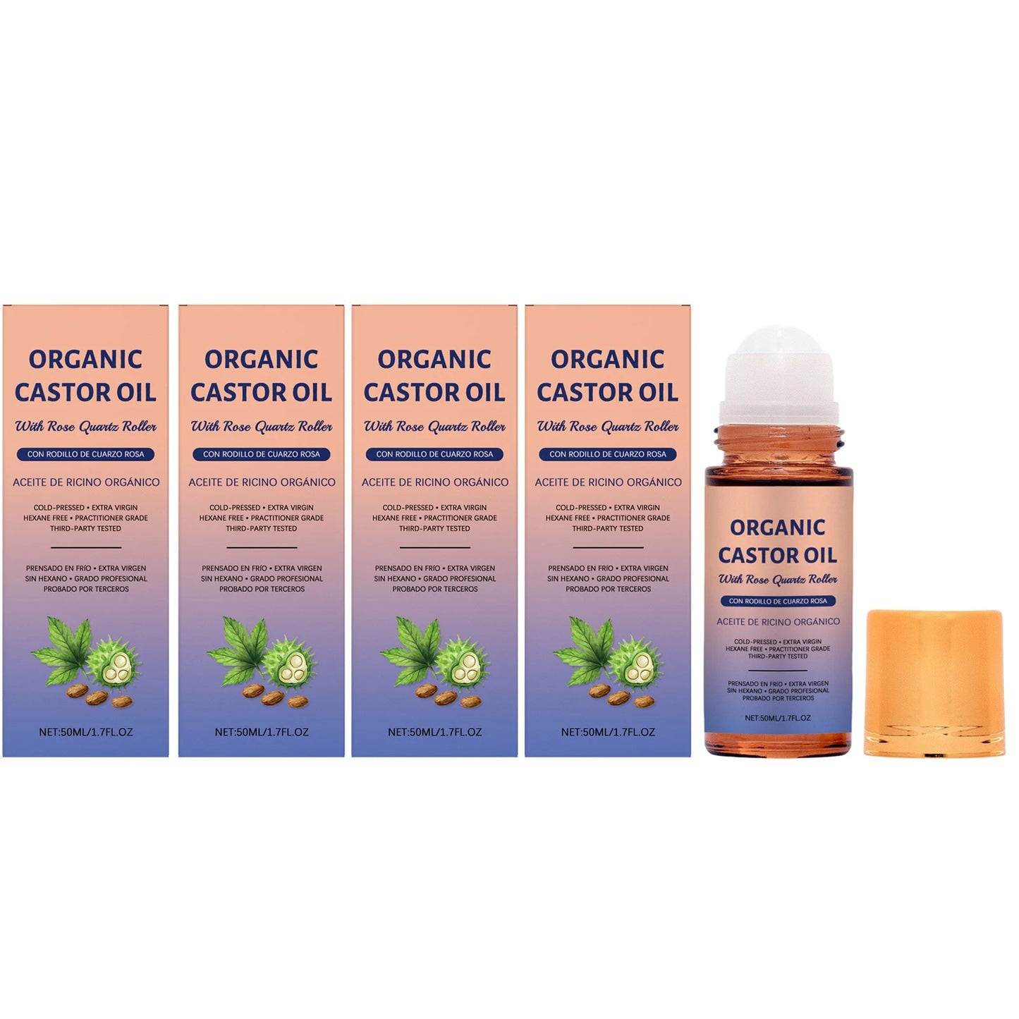 Organic Castor Oil Moisturizing Improve Skin Elasticity Relieve Dryness Discomfort Brightening Skin Tone Cold-Pressed Castor Oil Peaceful Pleasures Health and Wellness 4 x 50ml Boxed