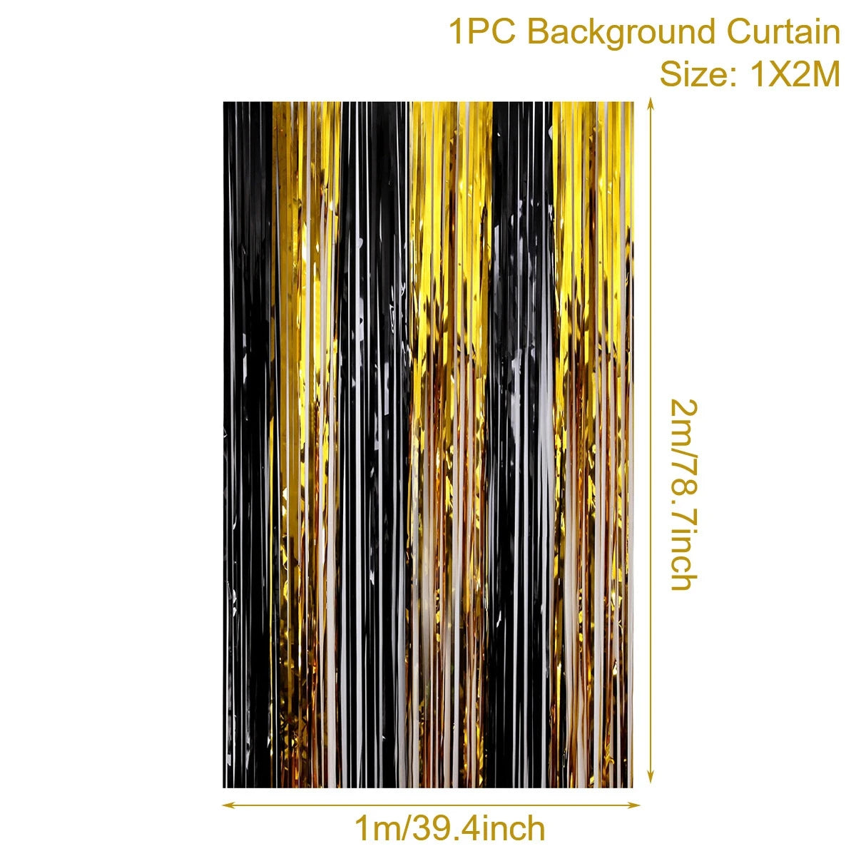 Black Gold Tinsel Fringe Curtain Party Backdrop | 1m×2m