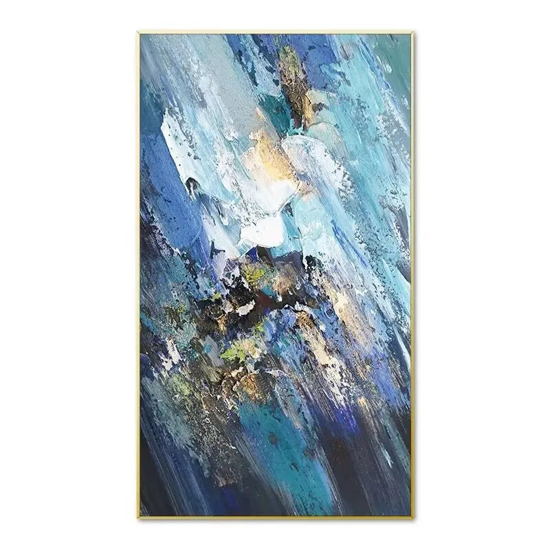 Hand Drawn Oil Painting for Bedroom Decoration, Light Luxury Living Room and Corridor Painting, Blue and Gray, High Quality Peaceful Pleasures Health and Wellness No frame 2 50cmx75cm