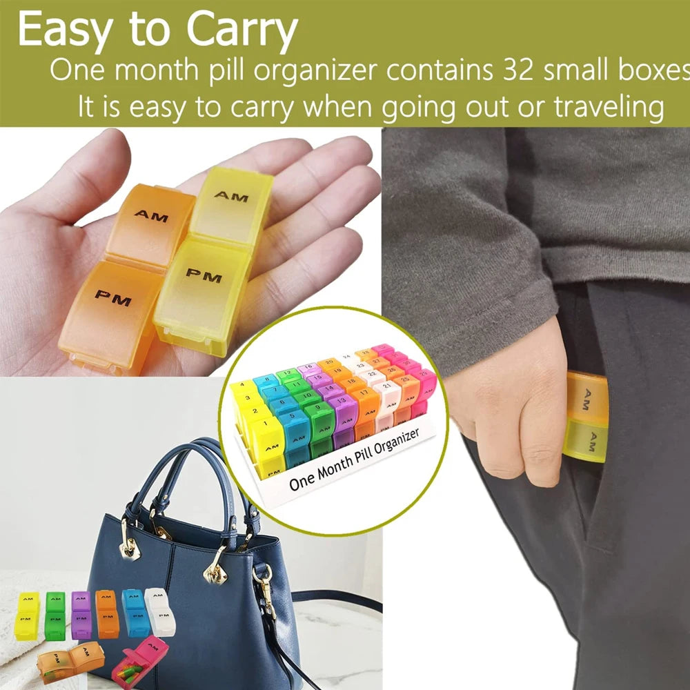 One Month Pill Organizer 2 Times A Day AM/PM for Vitamins, Fish Oil, Supplement, 31 Day Pill Box Organizer, 31 Days Pill Cases Peaceful Pleasures Health and Wellness
