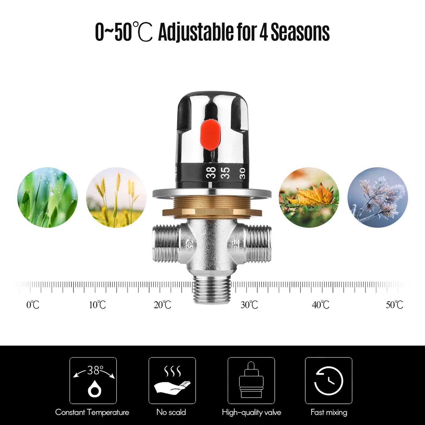 Thermostatic Temperature Control Valve Cold Water Shower Mixer G1 2