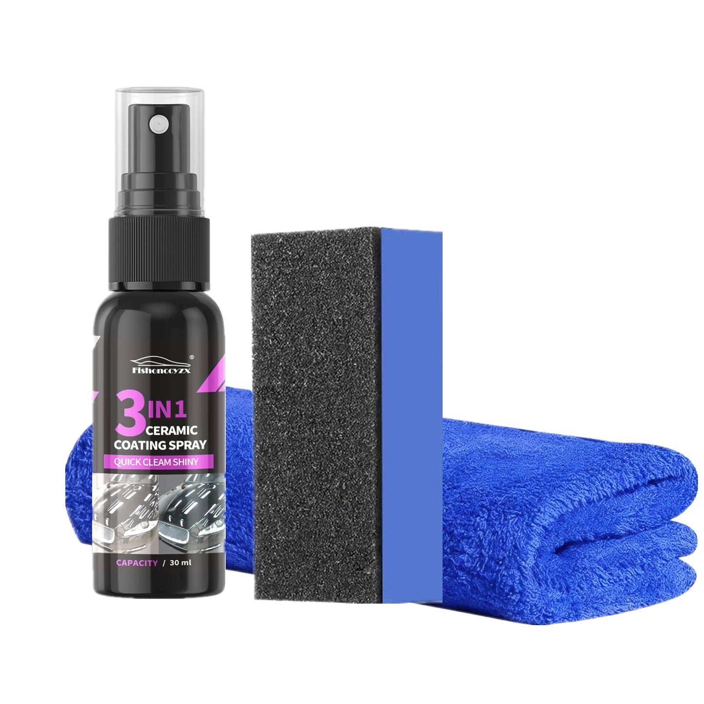 3 in 1 Car Ceramic Liquid Coating Spray Nano Crystal Hydrophobic Layer Polishing Agent High Gloss Paint Protection Wax Car Care Peaceful Pleasures Health and Wellness 30ml set