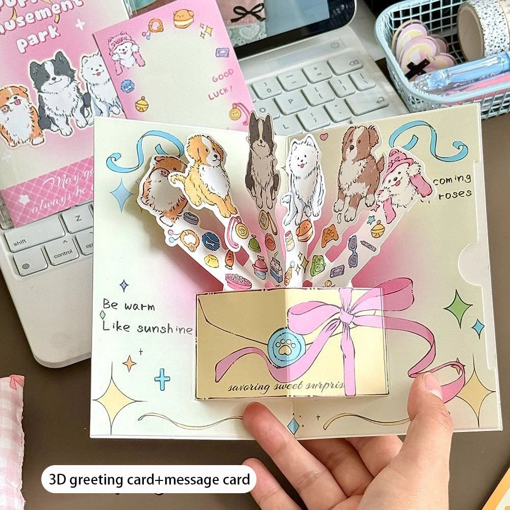 3D Cute Puppy Greeting Card Creative Bouquet Aesthetic Value Blessing