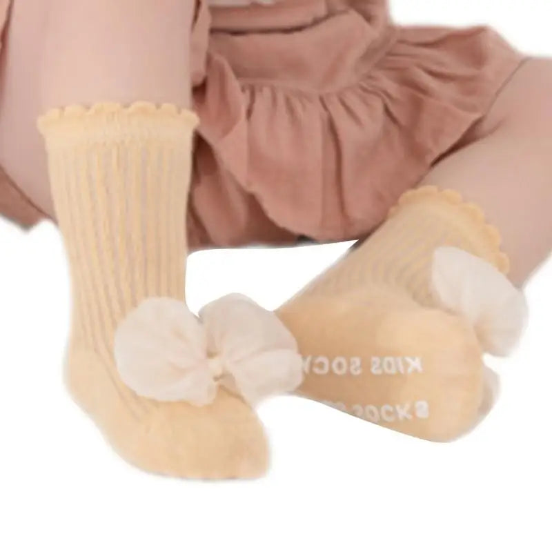 Kids Cotton Knee Socks Non-Slip Lace Bow | Ages 1–5