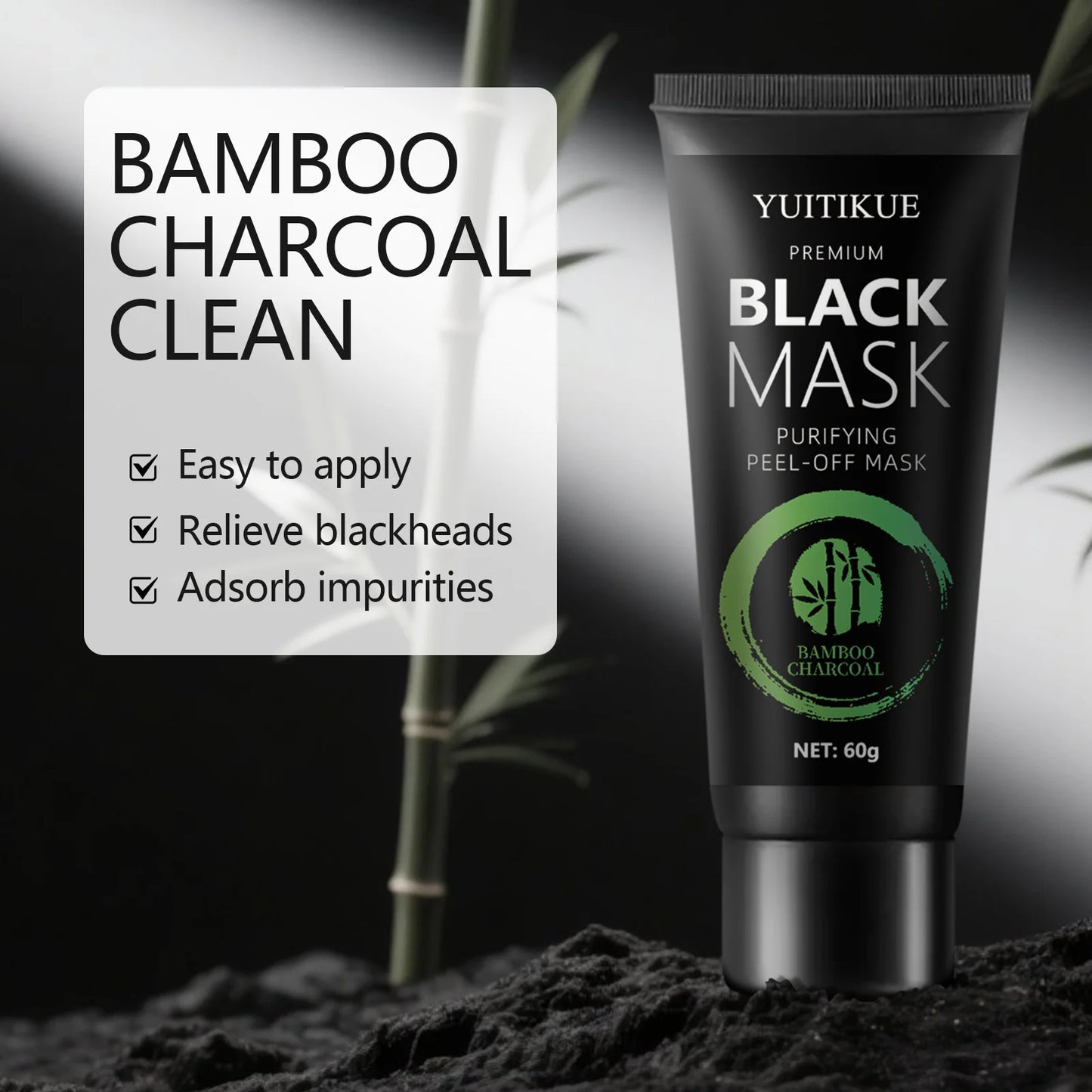 Bamboo Charcoal Black Mask 60g - Anti-Wrinkle & Whitening, Deep Cleansing Peel-Off, Removes Blackheads & Impurities Peaceful Pleasures Health and Wellness