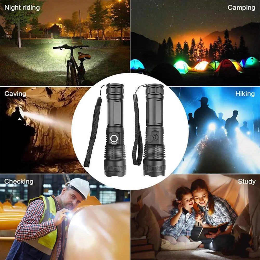 USB Rechargeable LED Flashlights High Lumens Handheld Light Waterproof for Emergence Hiking Outdoor Emergence Searchlight Peaceful Pleasures Health and Wellness