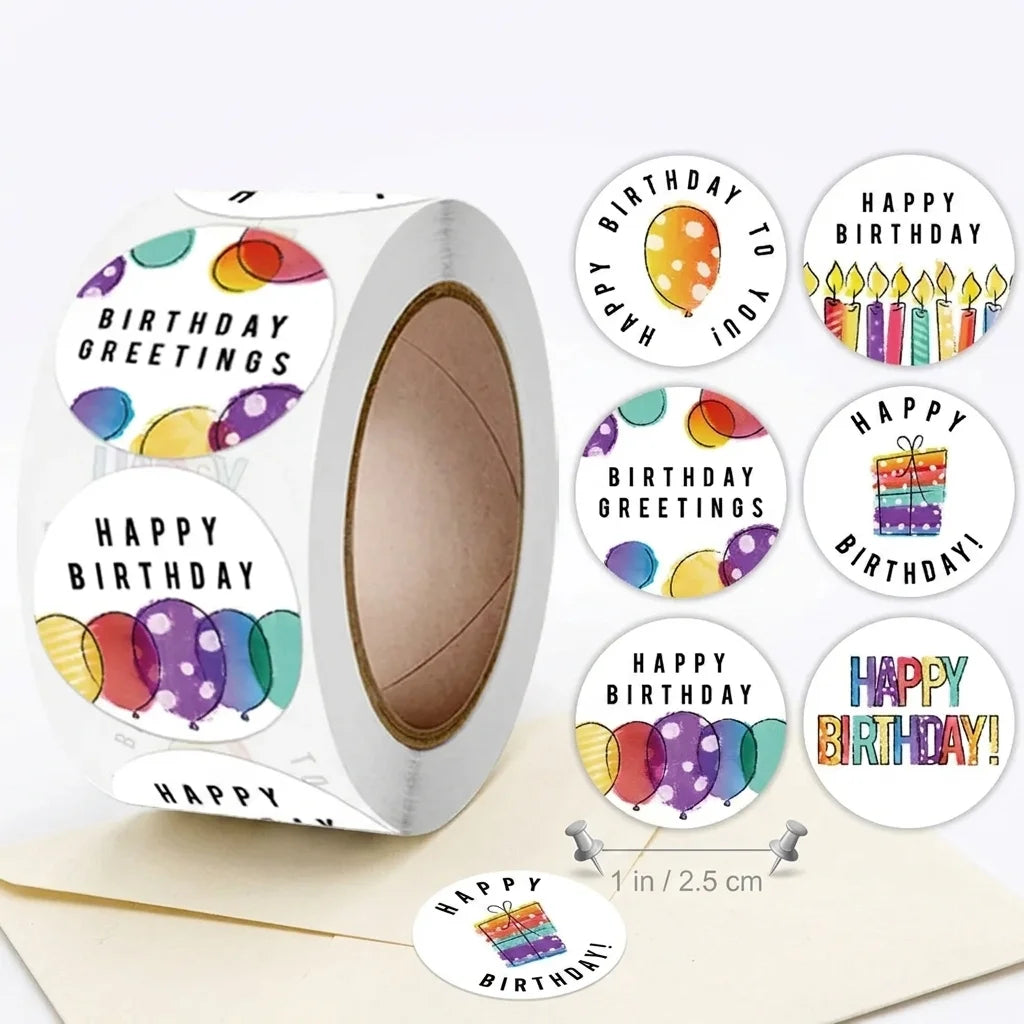Watercolor Birthday Round Stickers | Self-Adhesive Gift Seals