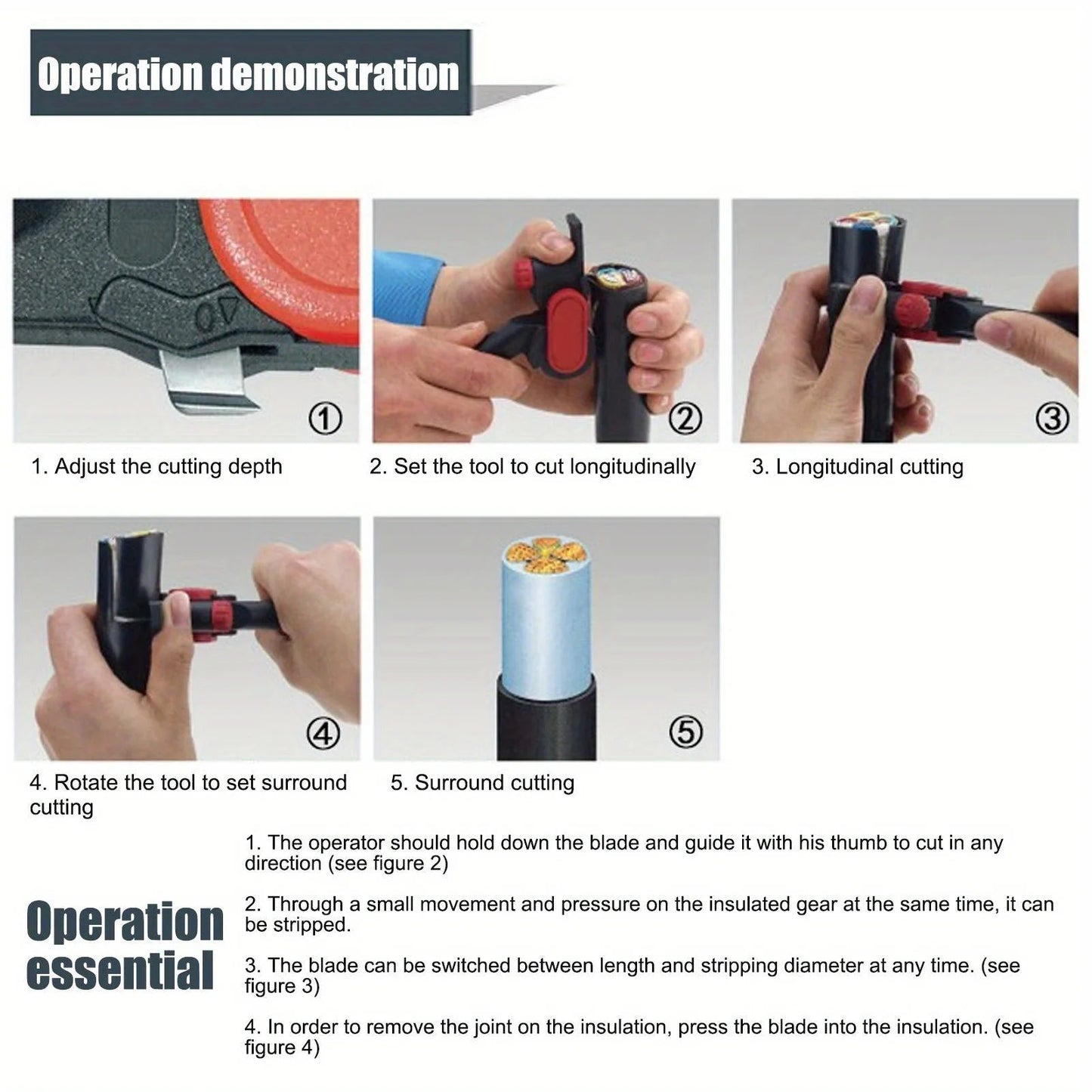 Wire Stripping Knife Manual Cable Slitter Replaceable Blades Fits Dia