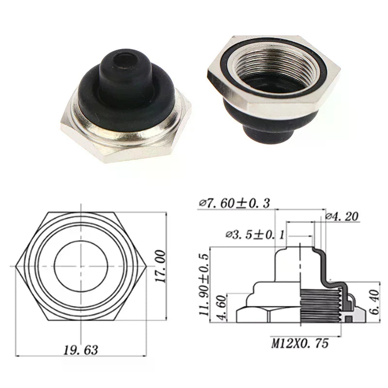 M12 Toggle Switch Waterproof Caps Hex Metal Edge – 5 Pack