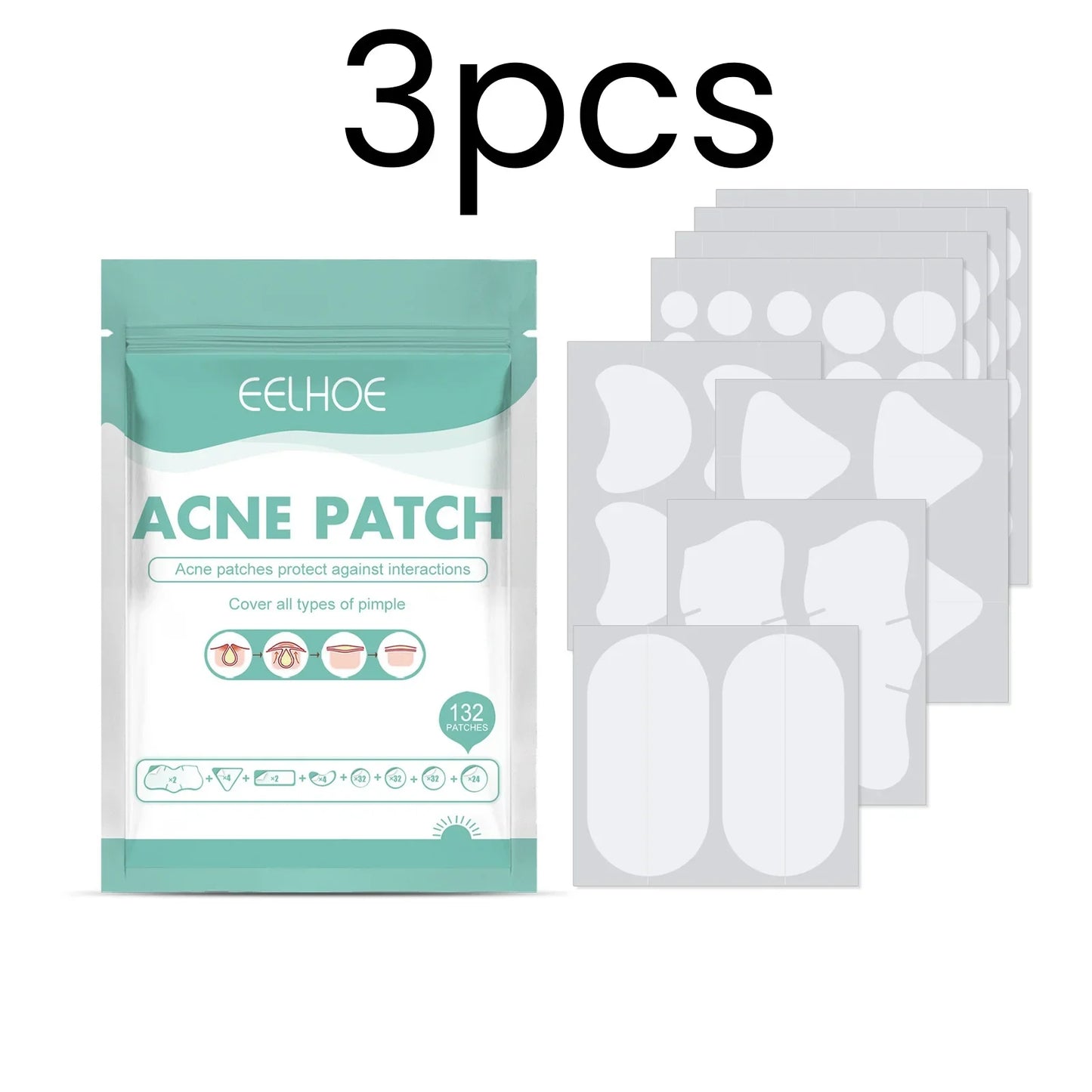 EELHOE 132-Pack Hydrocolloid Acne Patches – Invisible Pimple Fix