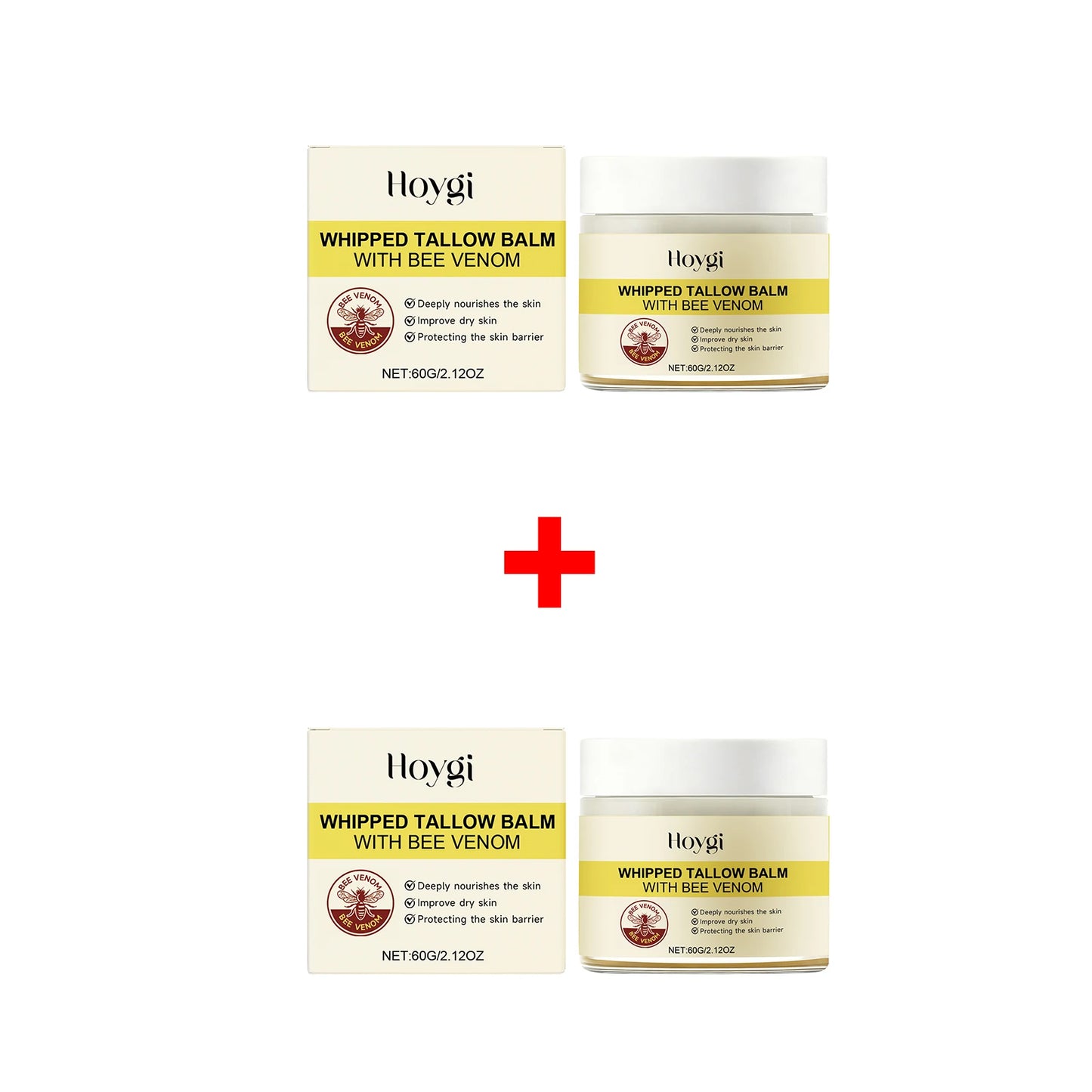 Whipped Tallow Balm for Dry Skin Repair Barrier Firming Lifting Reduces Fine Lines Boosts Elasticity Bee Venom Face & Body Crea Peaceful Pleasures Health and Wellness 2pcs