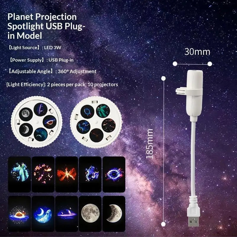 Galaxy Projector USB Night Light – Stars & Planets for Bedroom
