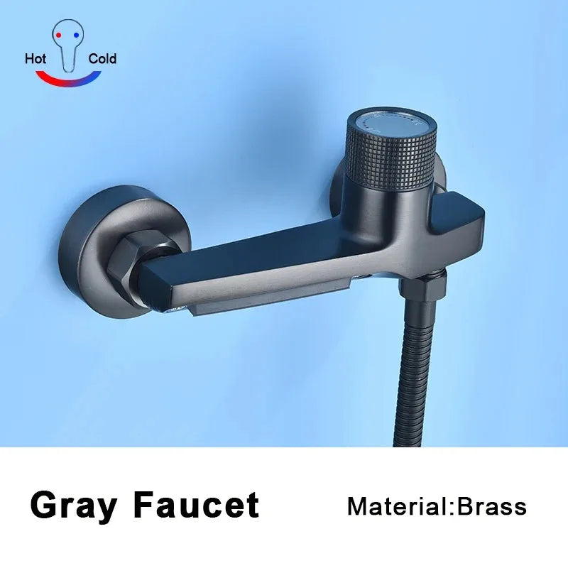 Gray Waterfall Bathtub Faucet & Hand Shower | Brass Wall Mount