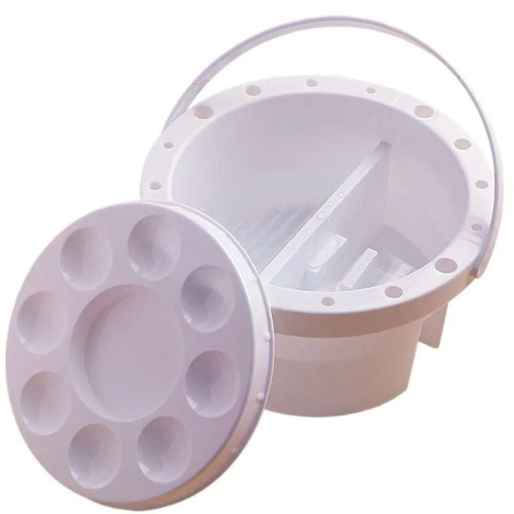 Multifunctional Brush Washer Bucket Portable Handheld Brush Cleaning Tool with Palette Lid Easy To Clean Painting Brush Holder Peaceful Pleasures Health and Wellness Style A