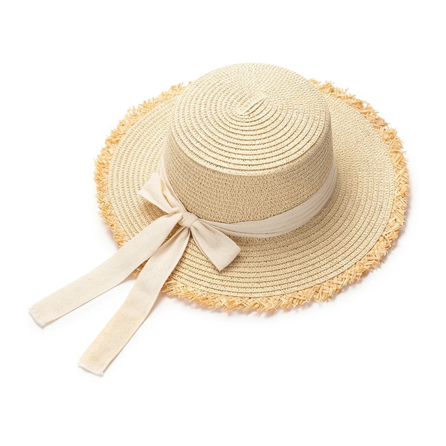Women's Wide Brim Raffia Straw Sun Hat with Bow | Beach Hat