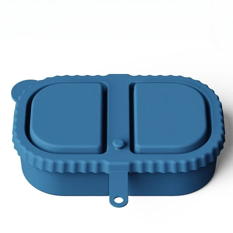 Silicone Double Compartment Seasoning Box, Sauce Snack Container, Portable Packaging with Lid, Foldable Storage Box Peaceful Pleasures Health and Wellness Blue