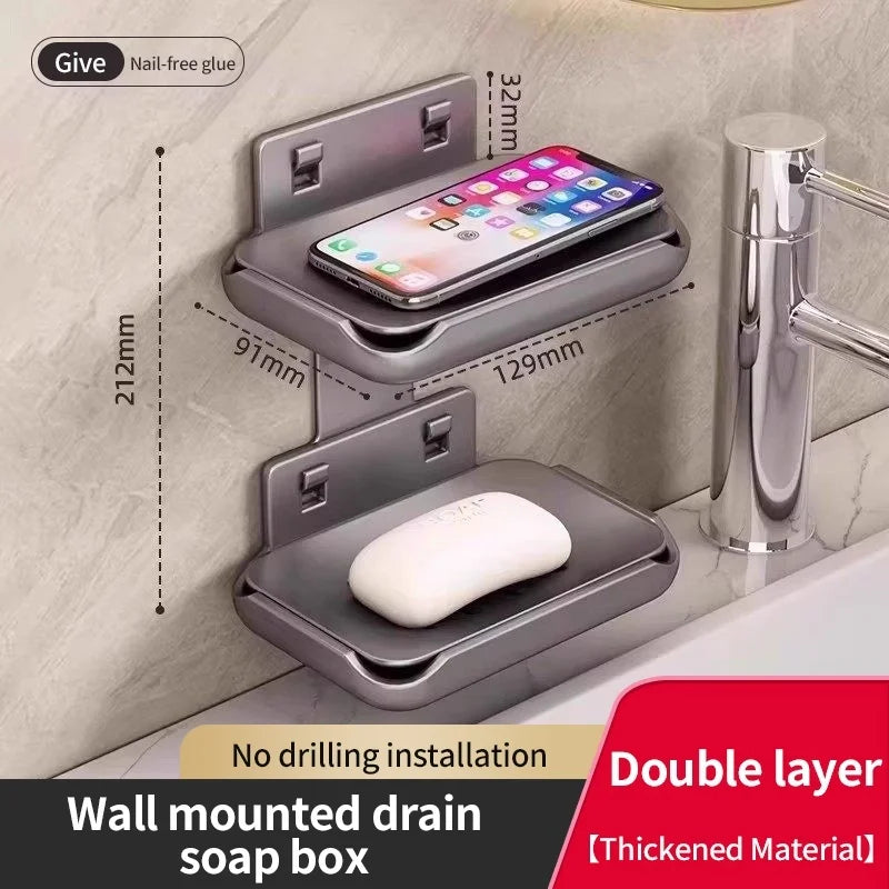 No-Drill Bathroom Corner Rack – Metal Wall-Mounted Soap Holder