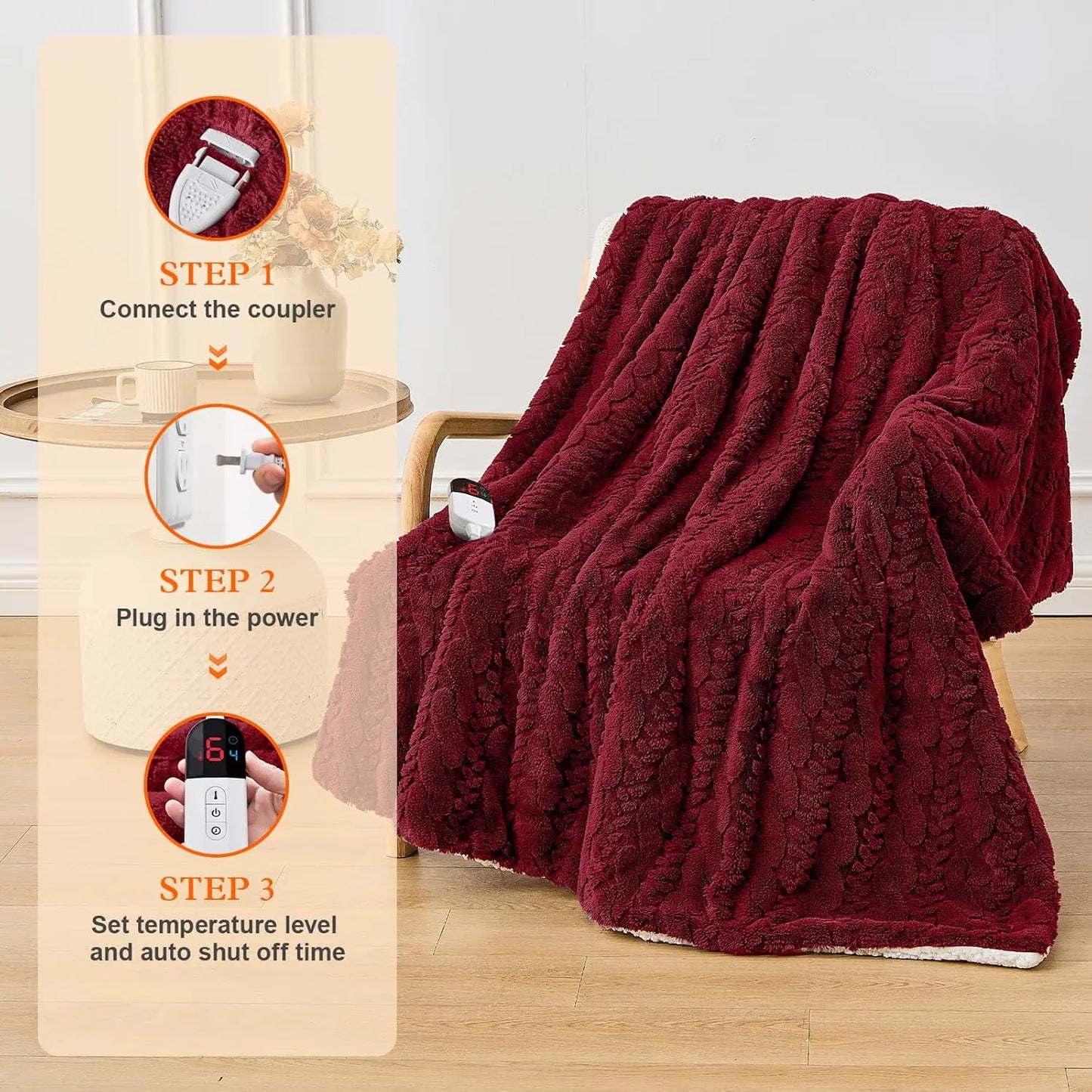 Twin Electric Heated Blanket 62x84" – 6 Heat Levels, Auto Shut-Off Heated Blanket Peaceful Pleasures Health and Wellness