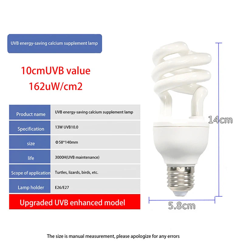 UVB Reptile Basking Lamp 13W/26W | 5.0 & 10.0 for Lizard Turtle Reptile UVB Lamp Peaceful Pleasures Health and Wellness UVB 10 13W